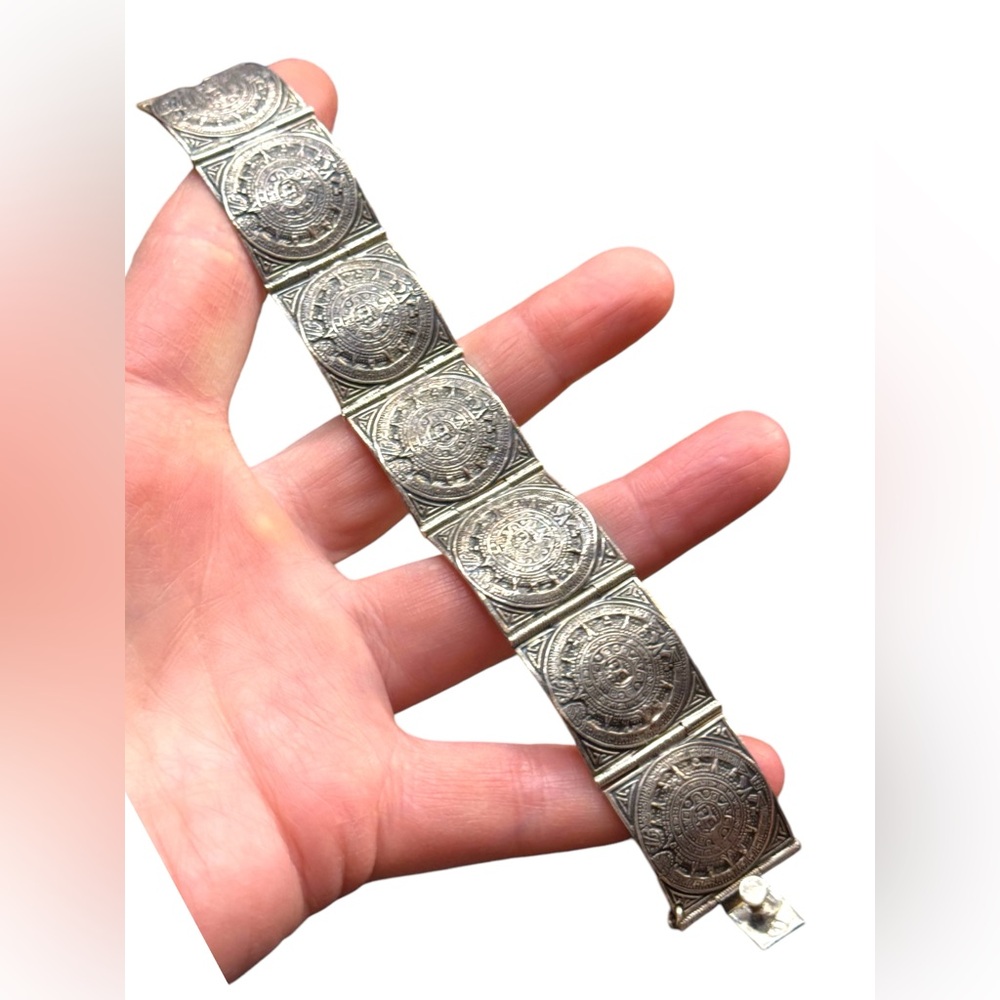 Vintage Sterling Silver 925 TAXCO Aztec Mayan Mexico Calendar  Bracelet